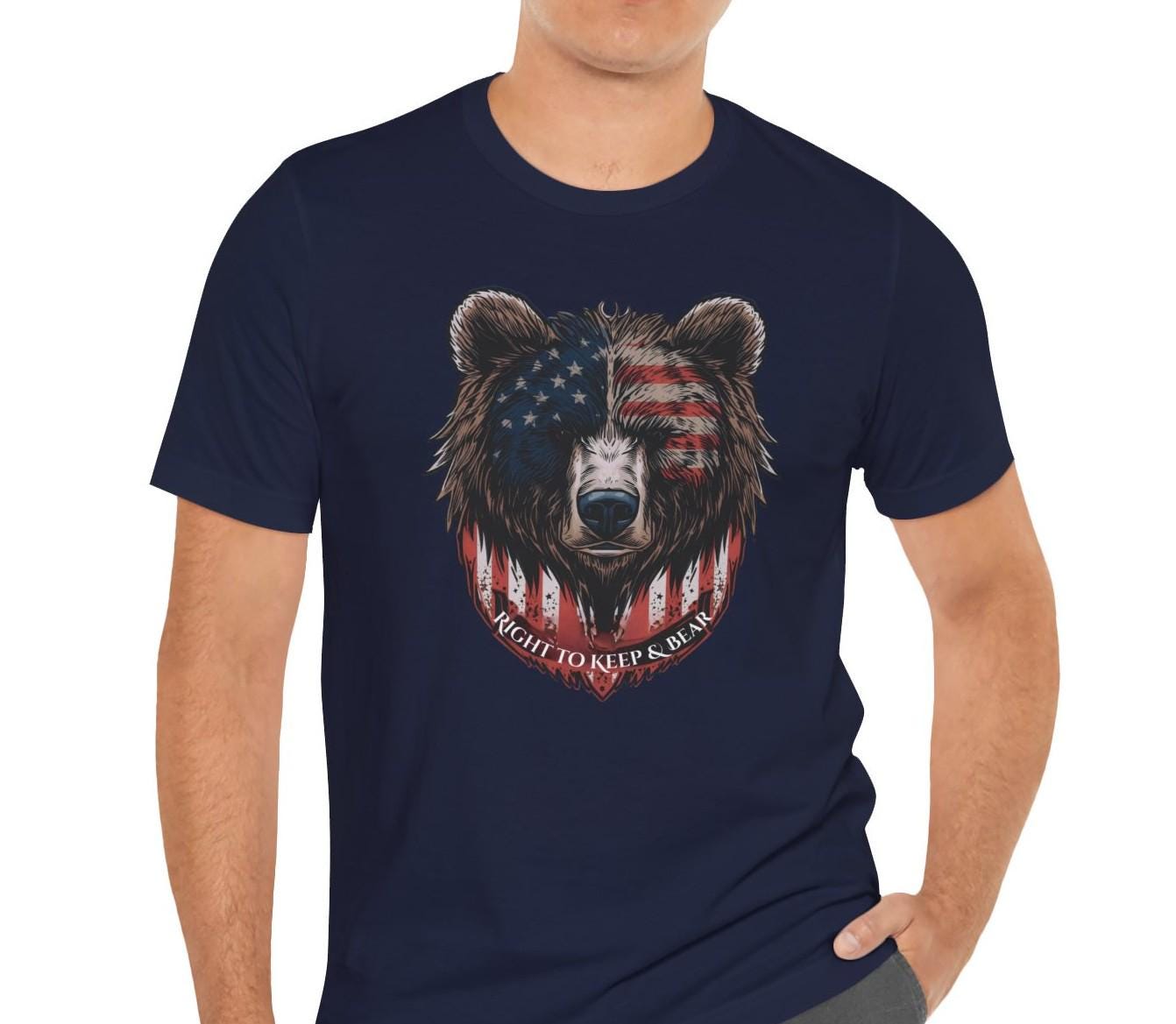 Right to Keep and Bear 2A T-Shirt, Patriotic Bear American Flag Shirt, Second Amendment Graphic Tee