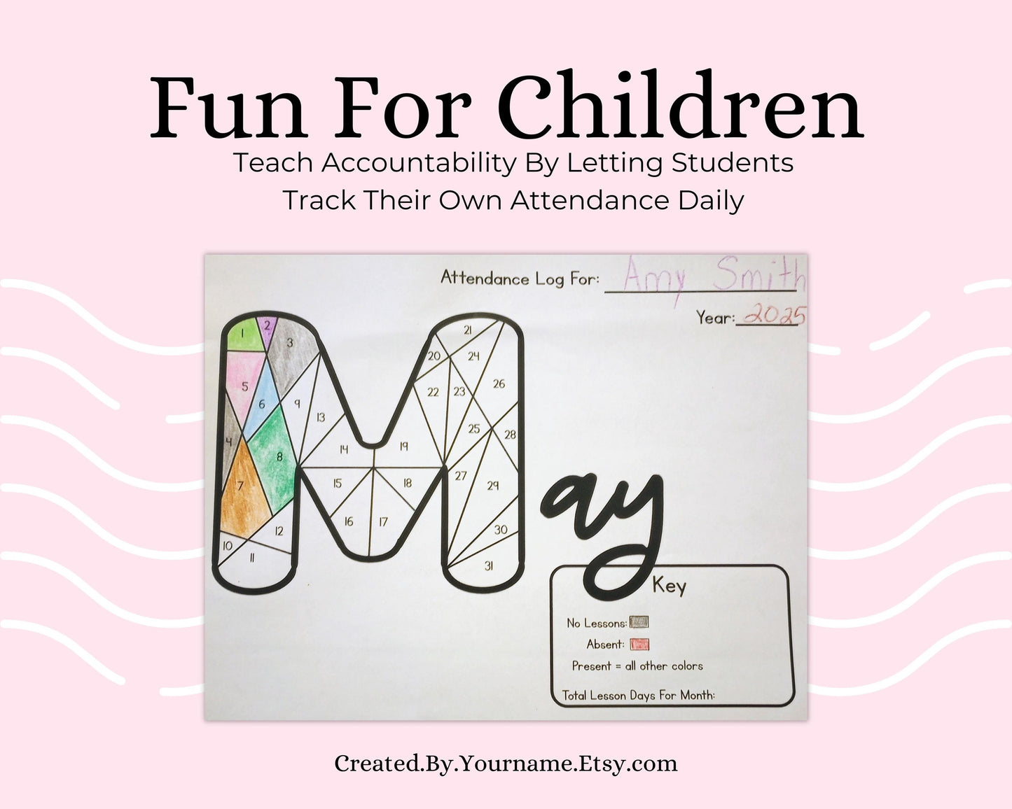 Homeschool Attendance Color In Log | 13 Monthly Tracking Sheets | Printable PDF