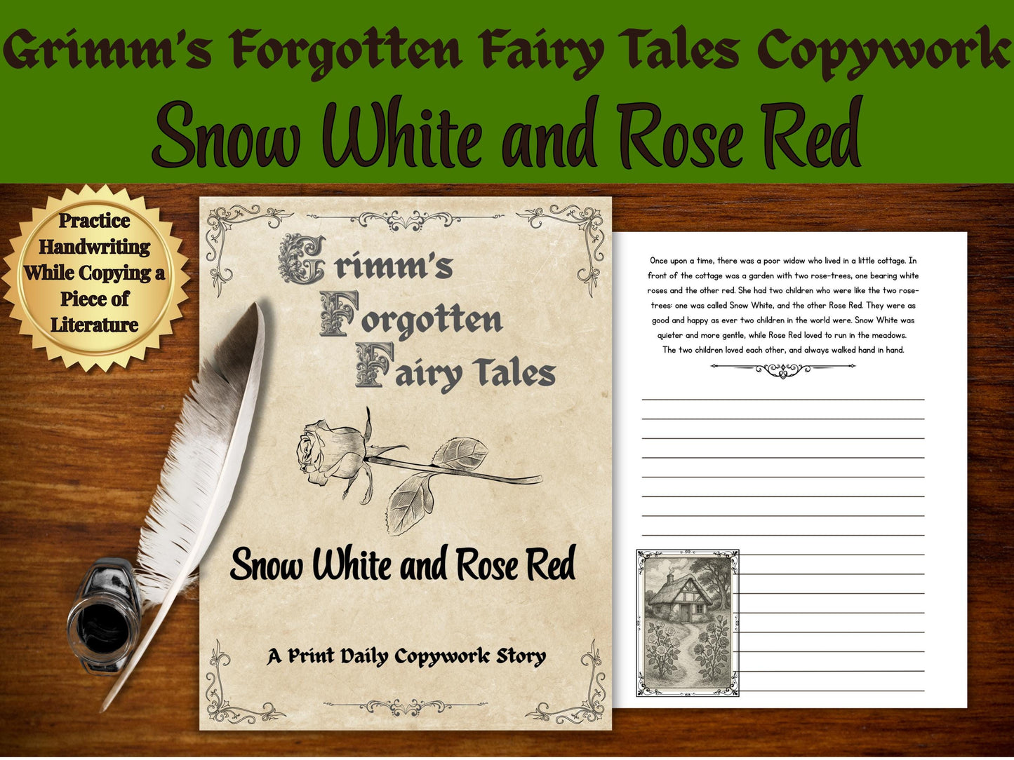Snow White & Rose Red Handwriting Practice: Grimm's Fairy Tale (PDF Download