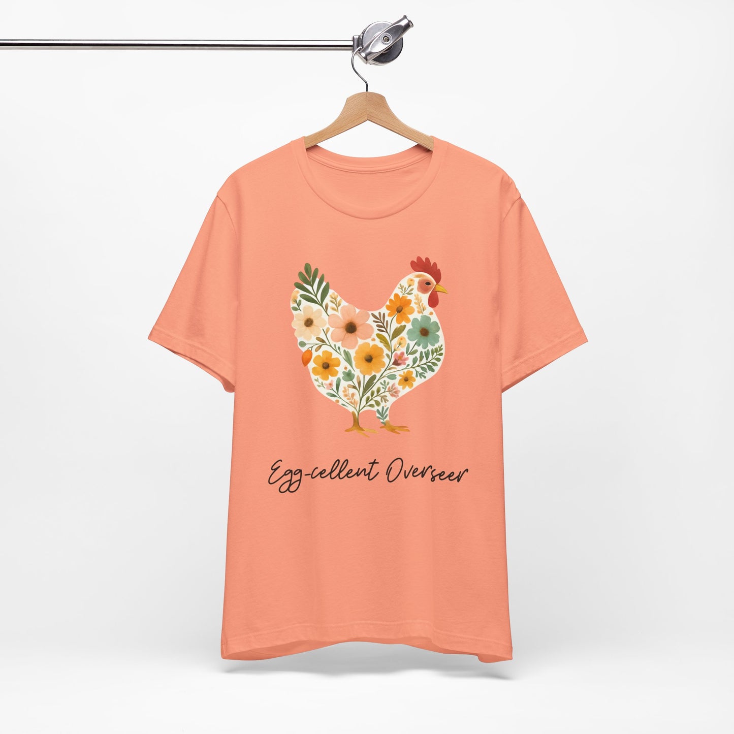 Women's Egg-cellent Overseer Floral Chicken Jersey Short Sleeve Tee Sz. S-5XL