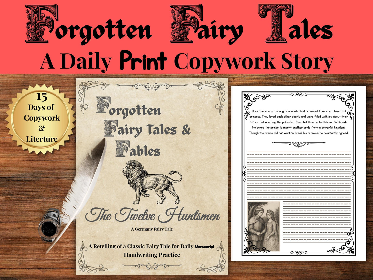 Grimm's Fairy Tale Copywork: Twelve Huntsmen Handwriting Practice (PDF Download)