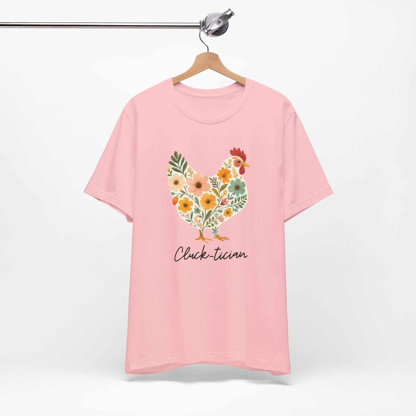 Women's Cluck-tician Floral Chicken Jersey Short Sleeve Tee Sz. S-5XL