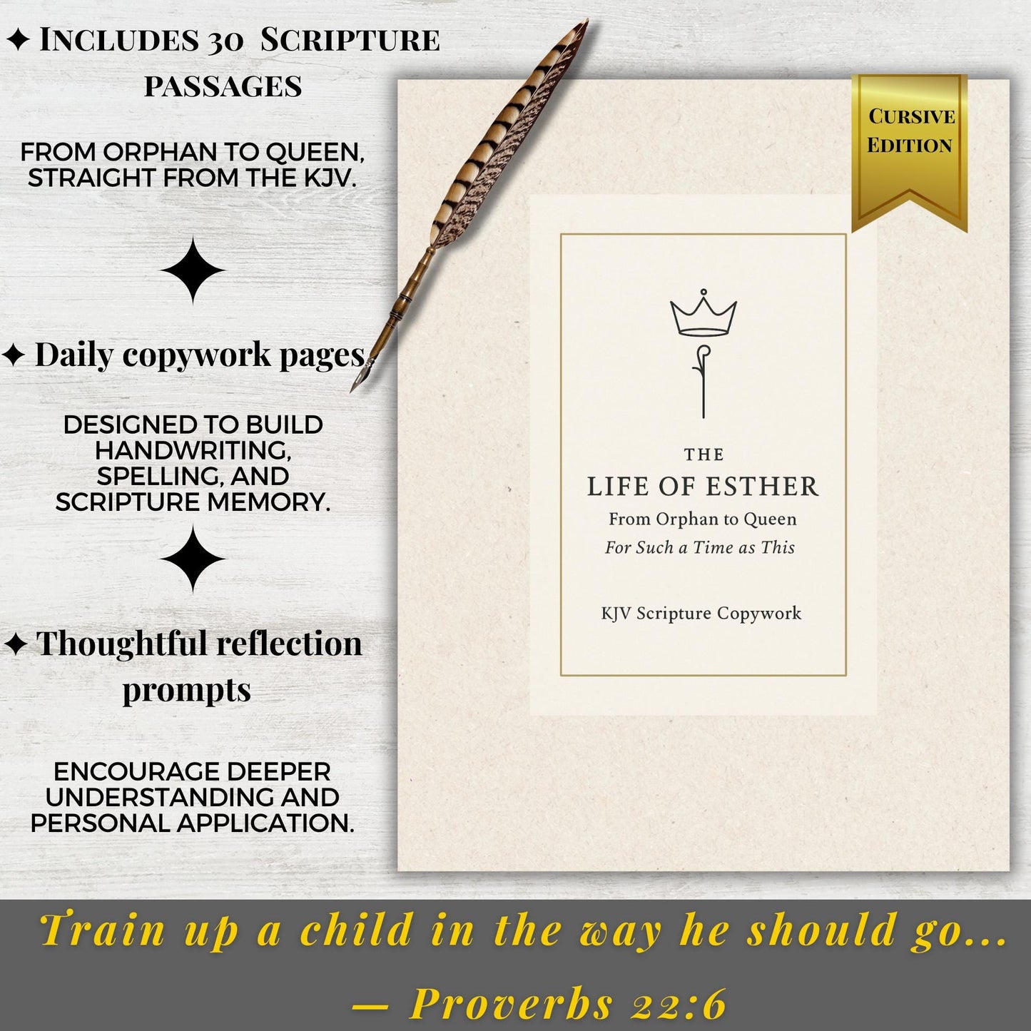 The Life of Esther Copywork | KJV Bible Verses for Girls | Cursive Scripture Handwriting Practice Book