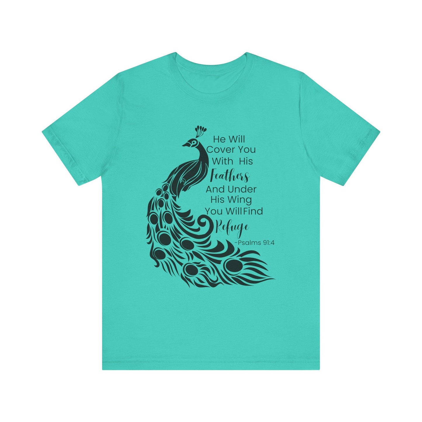 Women's Christian Bible Verse  He Will Cover Me With Feathers Jersey Short Sleeve Tee