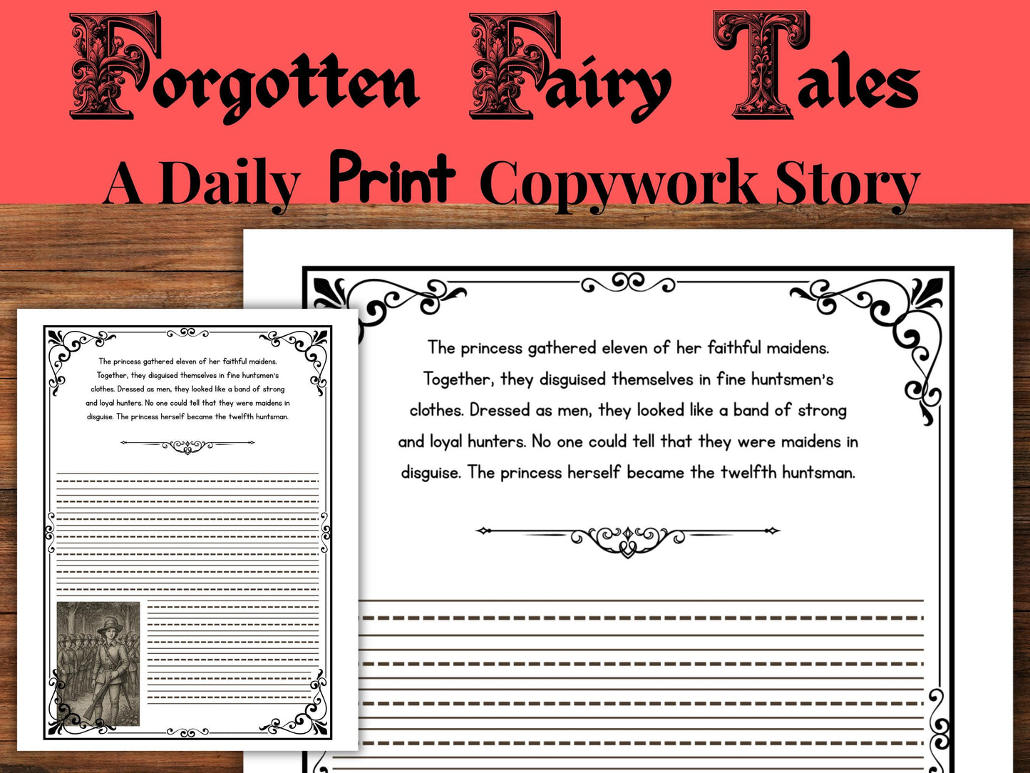 Grimm's Fairy Tale Copywork: Twelve Huntsmen Handwriting Practice (PDF Download)