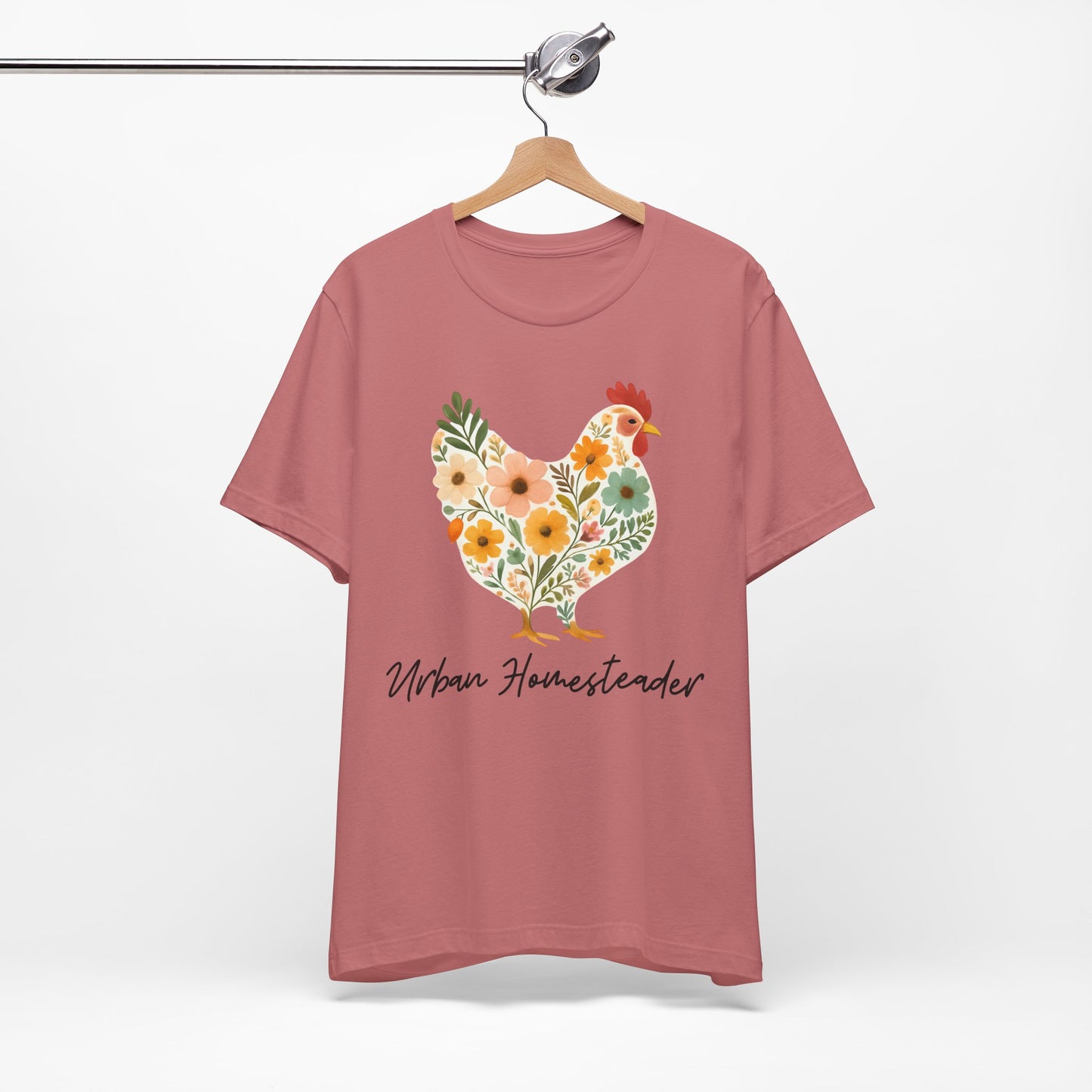 Women's Floral Chicken Urban Homesteader Jersey Short Sleeve Tee Sz. S-5XL