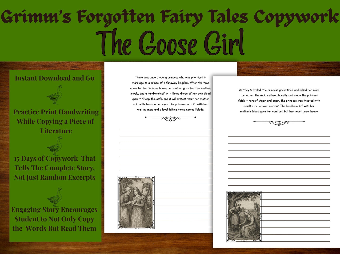 The Goose Girl Fairy Tale Copywork: Grimm's Handwriting Practice (PDF Download)