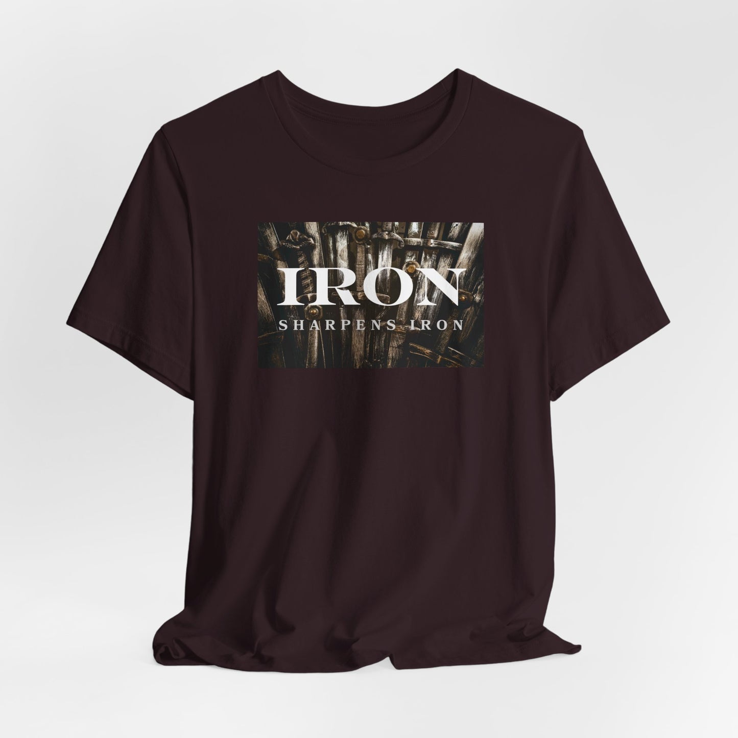 Iron Sharpens Iron Men’s Christian Tee | Proverbs 27:17 Shirt | Faith-Based Strength T-Shirt
