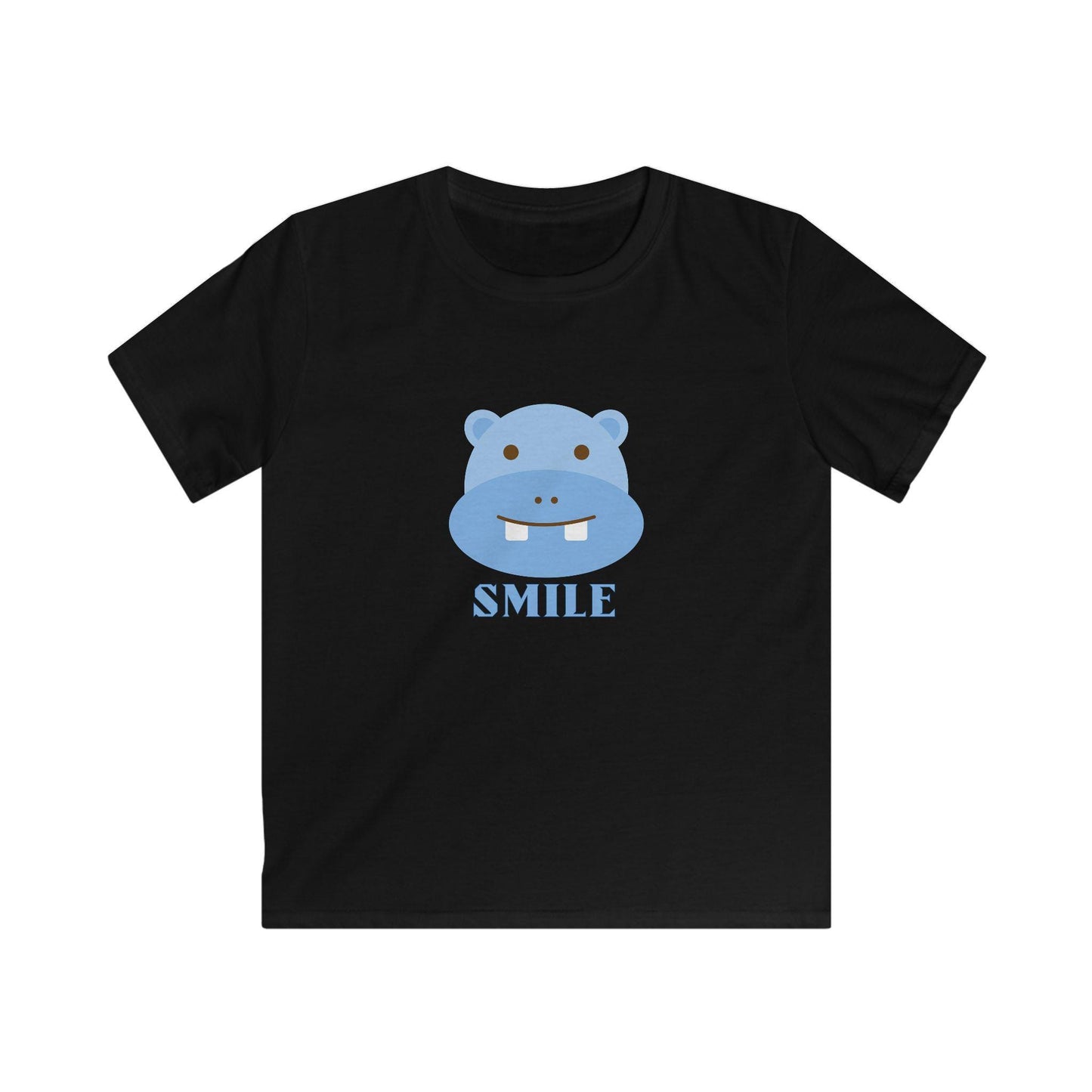 Kids Smiling Blue Hippo Softstyle Tee