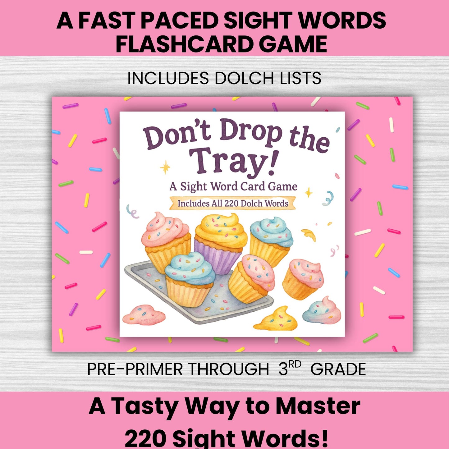 Don’t Drop the Tray! Sight Word Card Game – Fun Dolch Word Practice (220 Words Included)