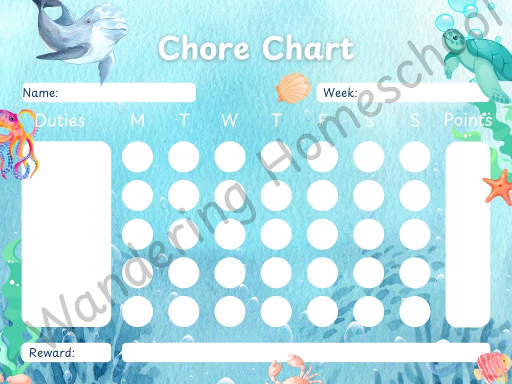 Under the Sea Chore Chart – Printable Kids Responsibility Tracker