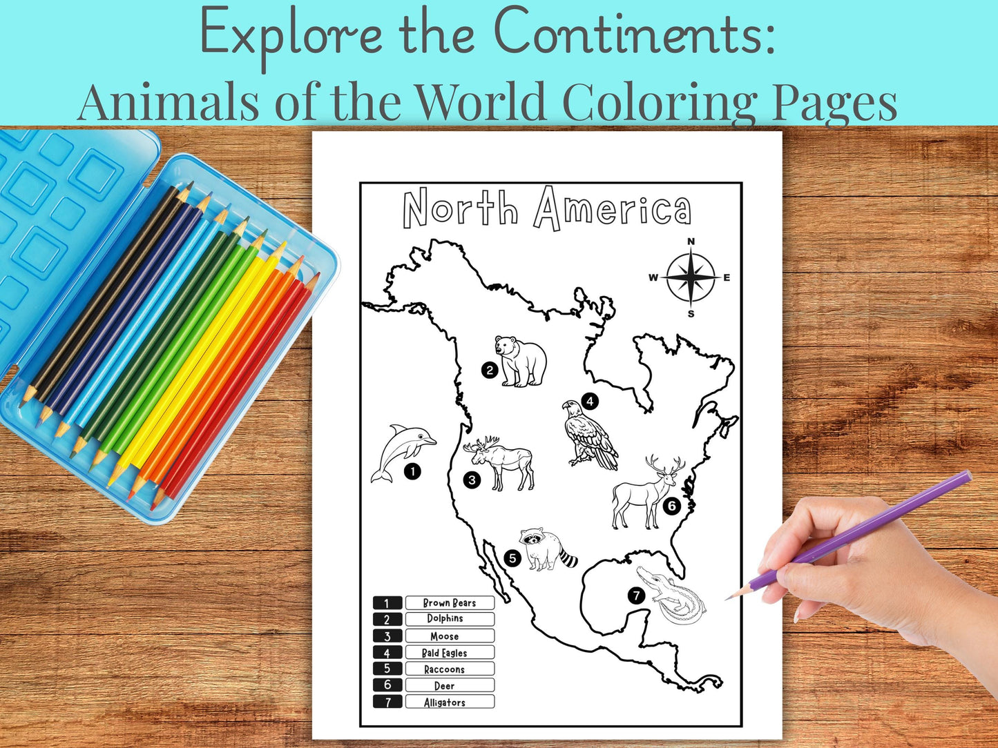 Animals of the World Coloring Pages: Educational Geography Bundle (PDF Download)
