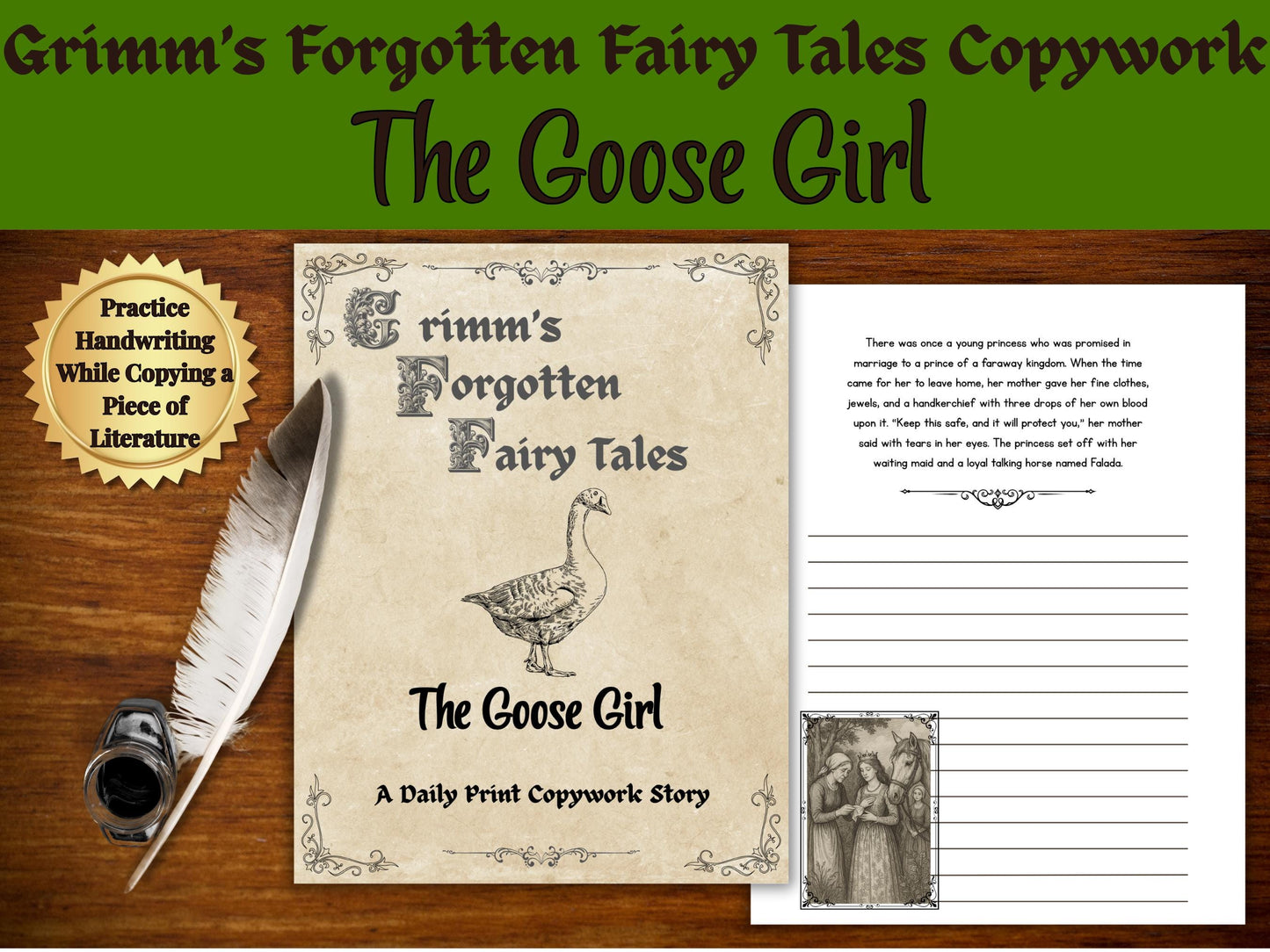 The Goose Girl Fairy Tale Copywork: Grimm's Handwriting Practice (PDF Download)