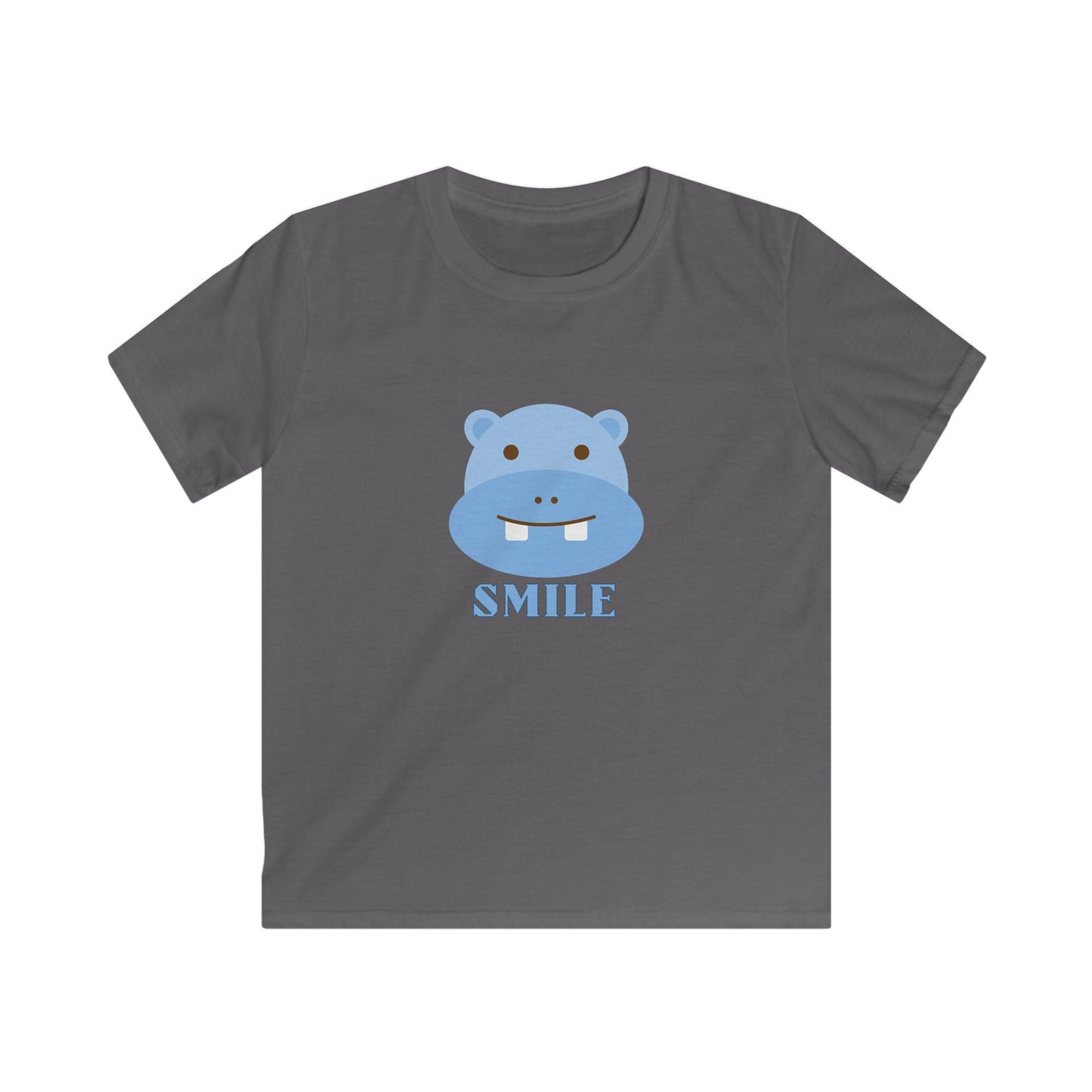 Kids Smiling Blue Hippo Softstyle Tee