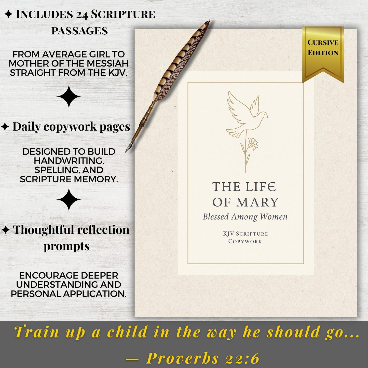 Mary Mother of Jesus KJV Copywork: Cursive Scripture Writing for Girls