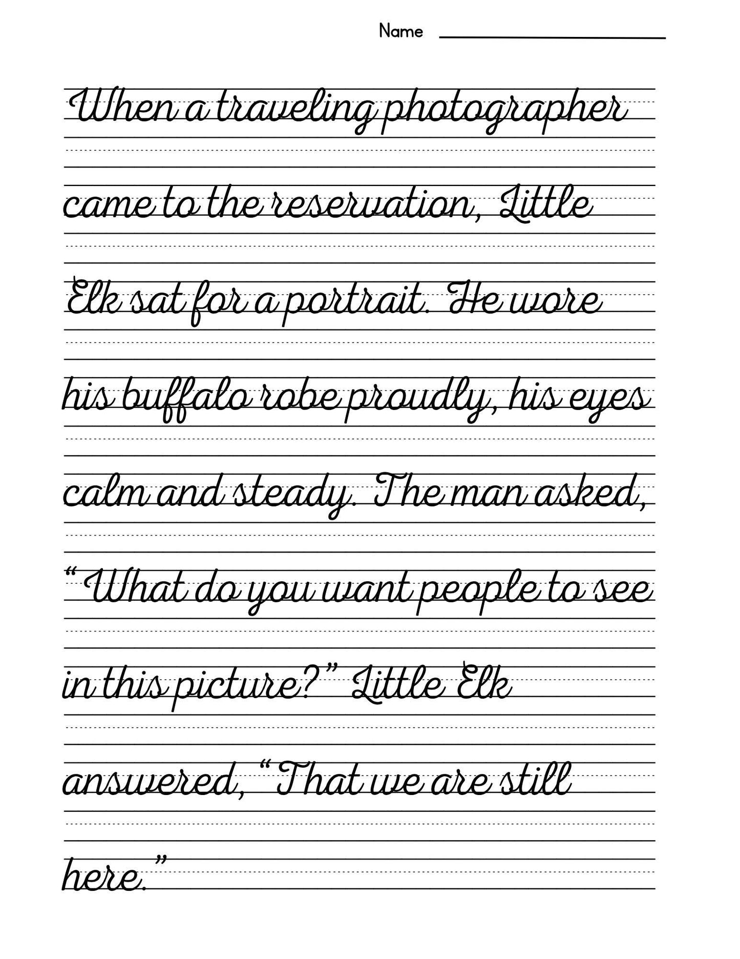 Native American History Copywork: The Boy with the Buffalo Robe (Print & Cursive PDF