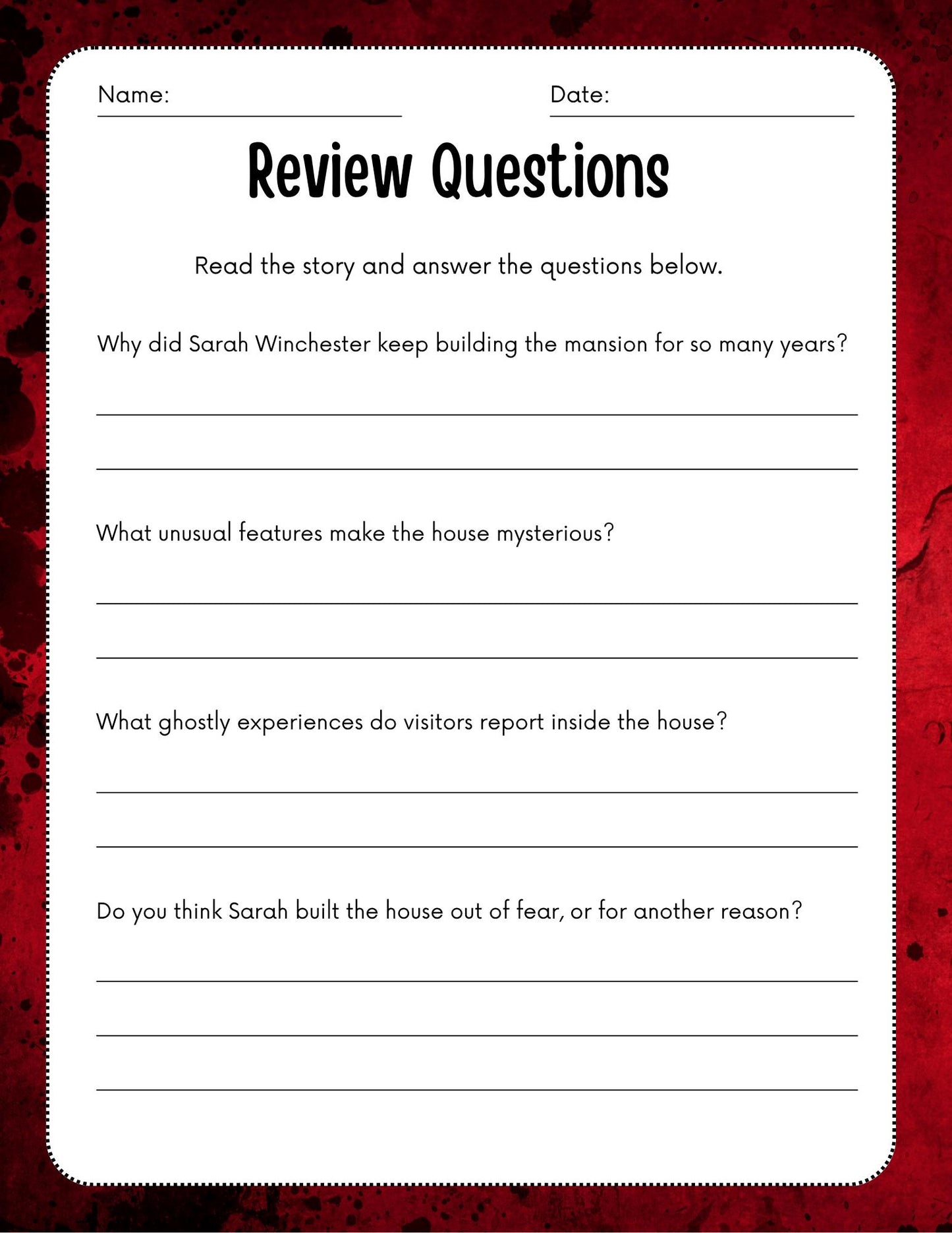 Haunted History Reading Comprehension Workbook: 50 Ghost Stories (PDF Download