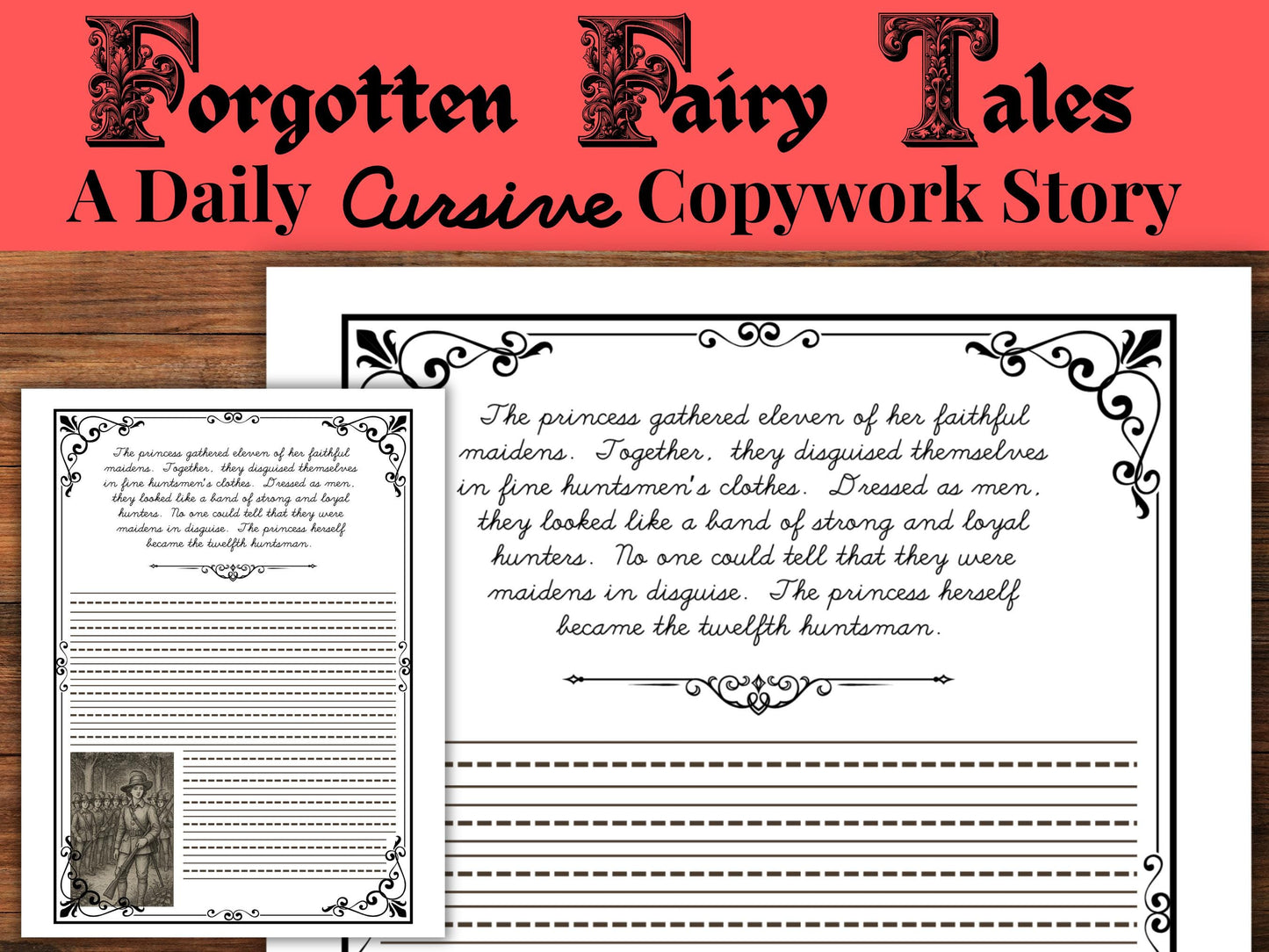 The Twelve Huntsmen Copywork | Grimm’s Forgotten Fairy Tales Handwriting Practice | 15-Page Copywork for Kids