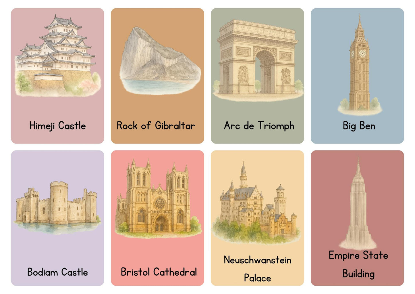 World Landmarks Homeschool Bundle: Painting Pages, Reading Comprehension & Headband Cards