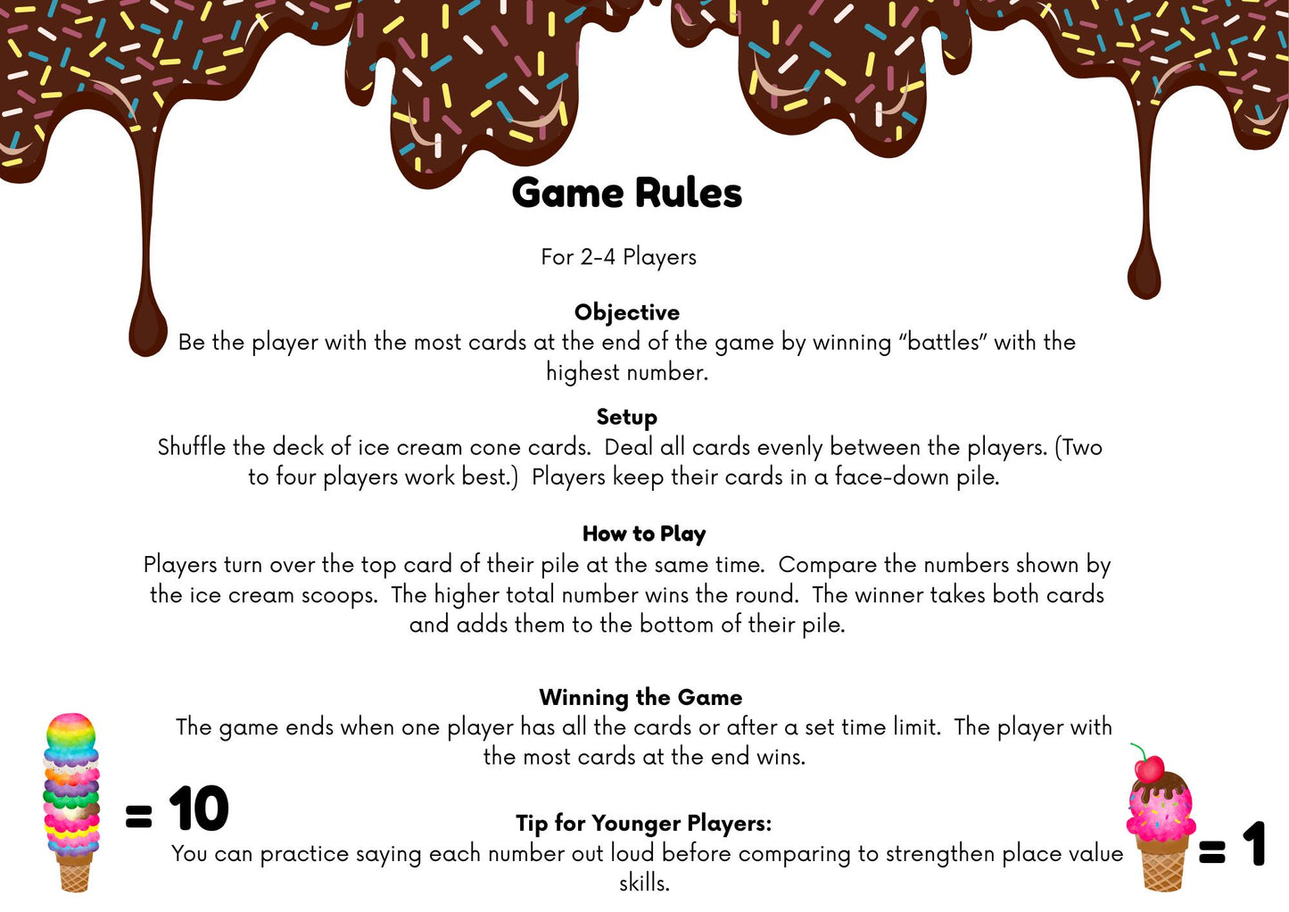 Ice Cream Math Card Game: Sundae Showdown Place Value (PDF Download)