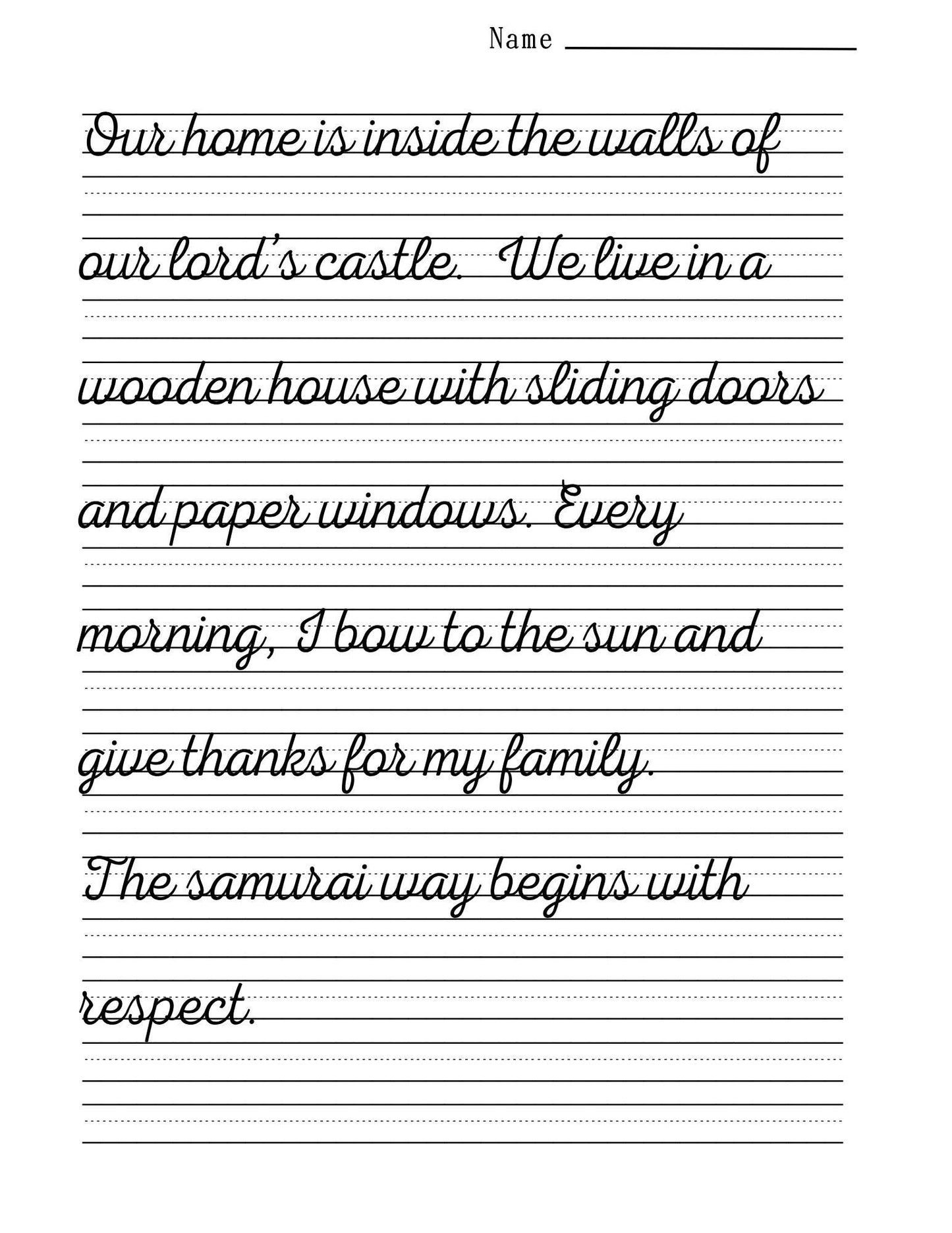 The Son of the Samurai: A Historical Cursive Copywork Story