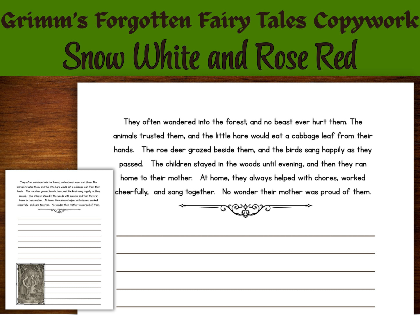 Snow White & Rose Red Handwriting Practice: Grimm's Fairy Tale (PDF Download