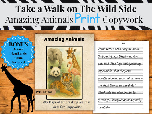 Animal Facts Copywork: Handwriting Practice + Headband Game (Printable PDF Bundle)