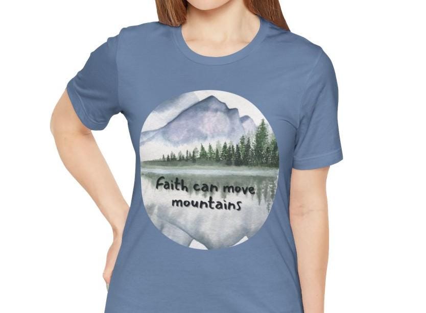 Women's Faith Can Move Mountains Christian Watercolor Tee
