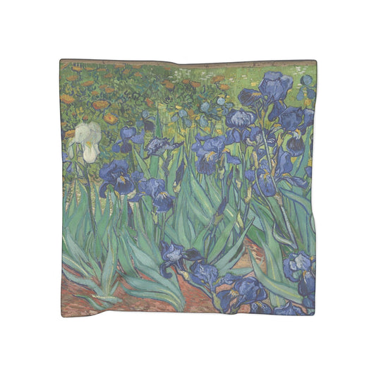 Irises Art Scarf, 25x25 Poly Chiffon, Lightweight Sheer Square Scarf, Artistic Fashion Accessory