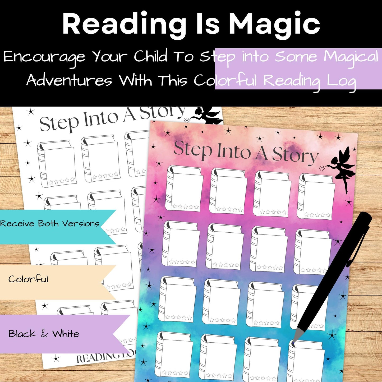 Children's Step Into A Story Reading Logs in Color and Black & White