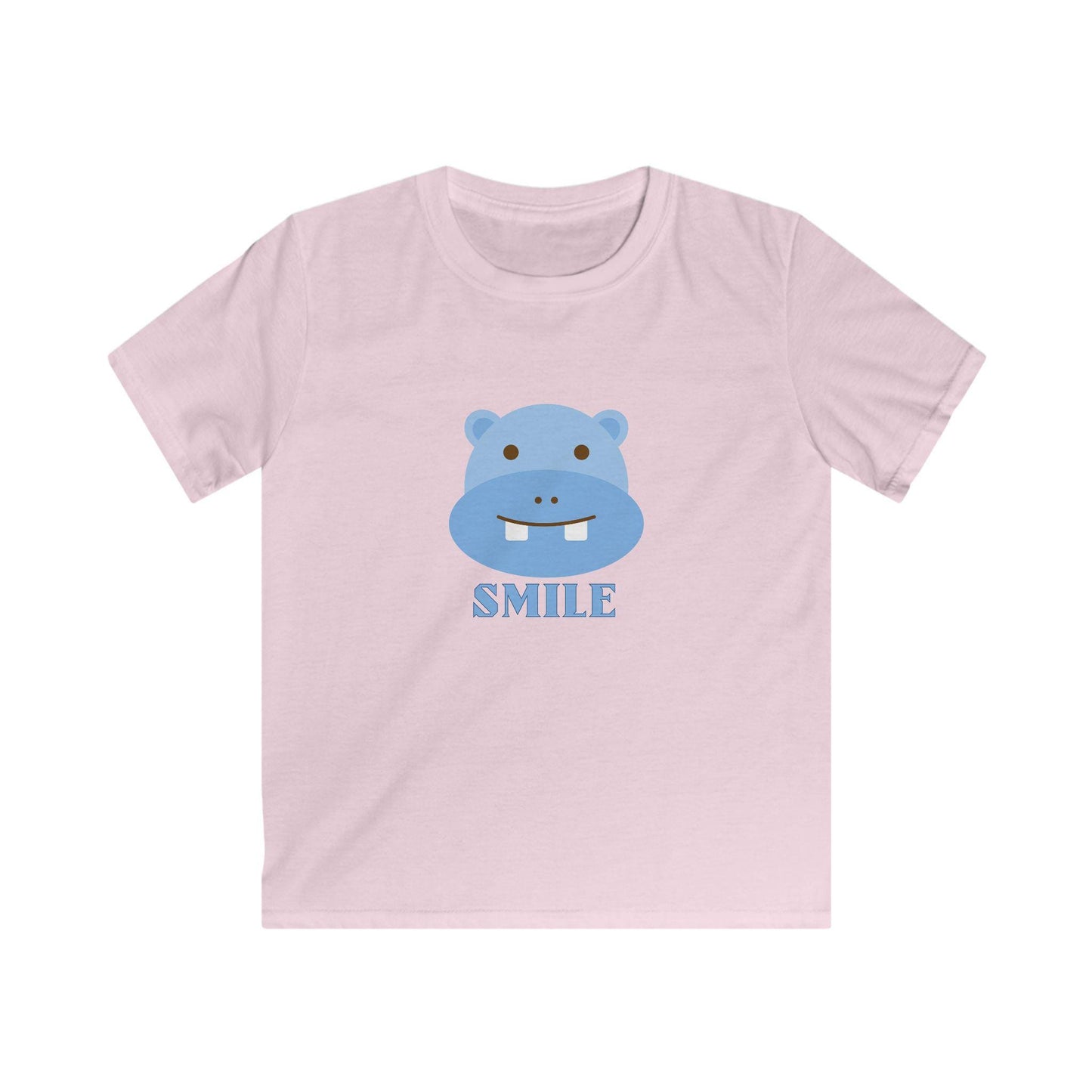 Kids Smiling Blue Hippo Softstyle Tee