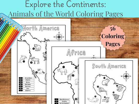 Animals of the World Coloring Pages: Educational Geography Bundle (PDF Download)