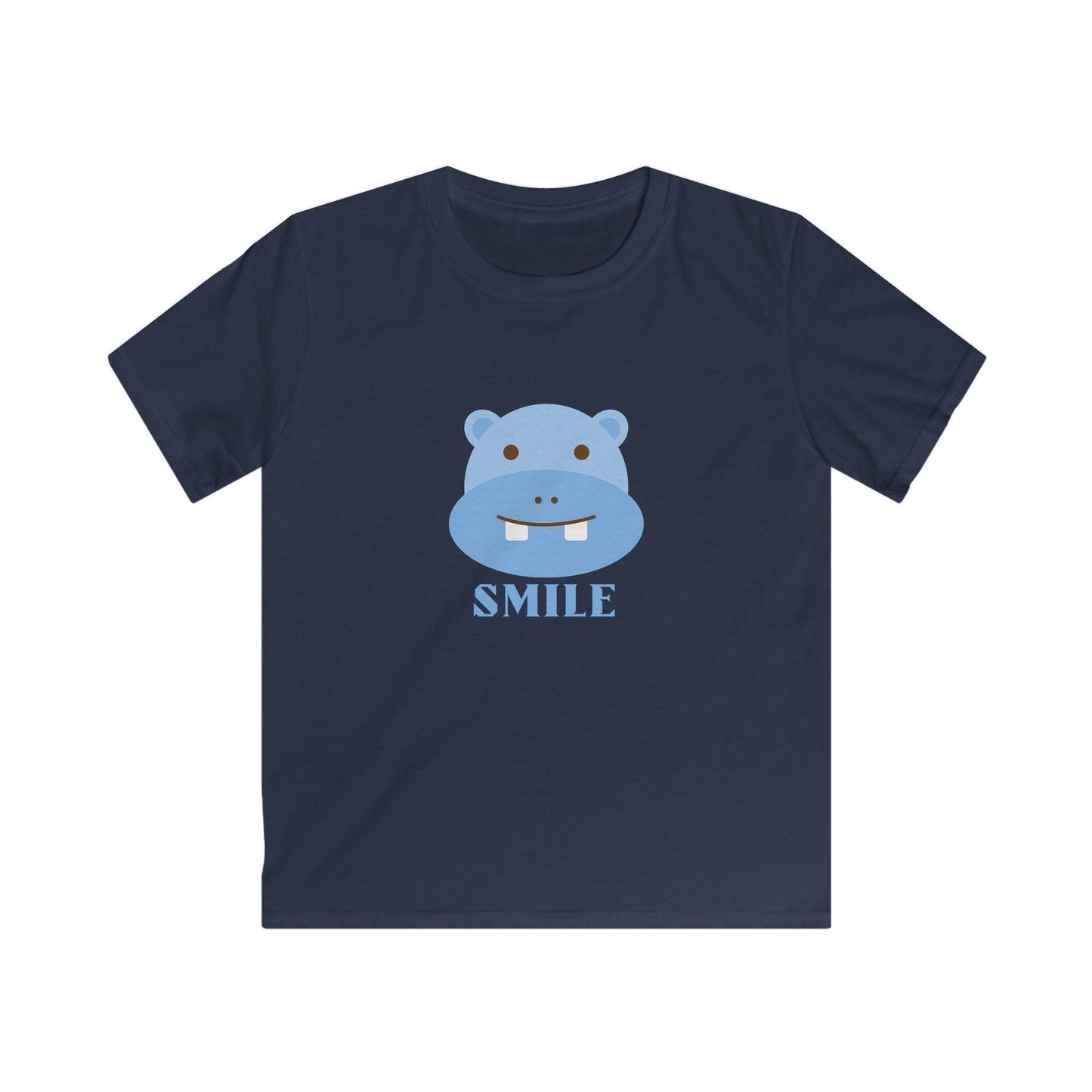 Kids Smiling Blue Hippo Softstyle Tee