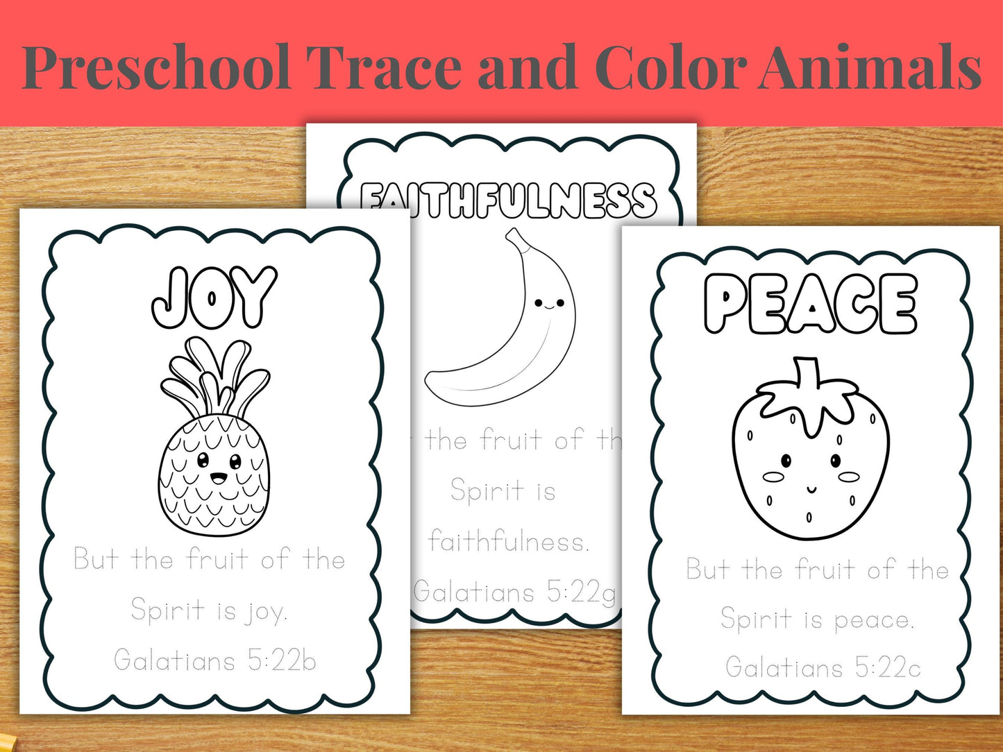 Fruit of the Spirit Tracing Worksheets: Christian Handwriting Practice (Digital Download