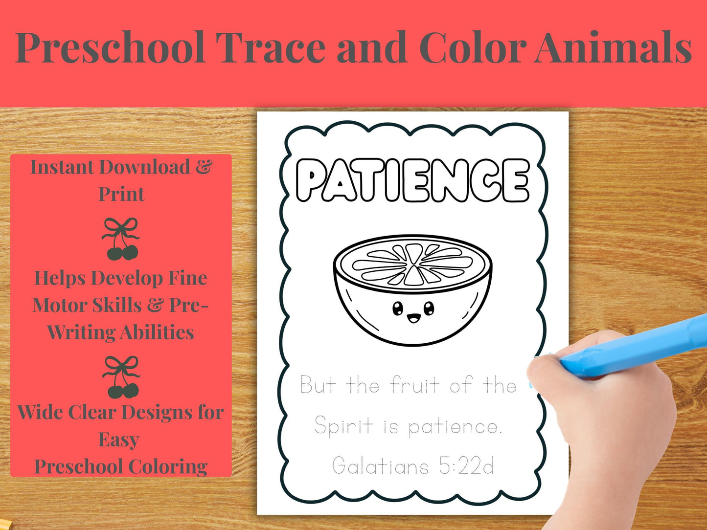 Fruit of the Spirit Tracing Worksheets: Christian Handwriting Practice (Digital Download