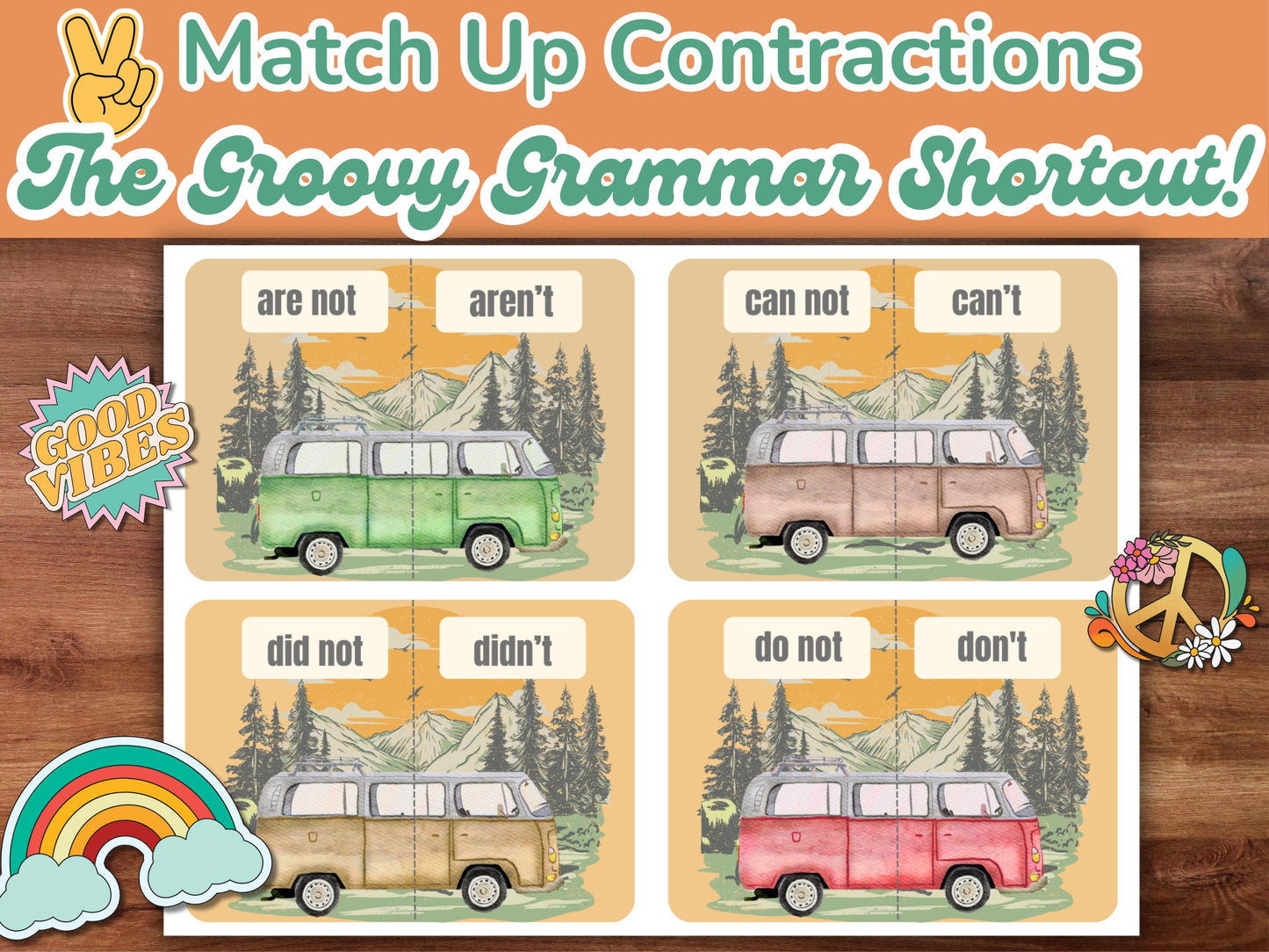 VW Bus Contraction Matching Game: Retro Grammar Activity for Kids
