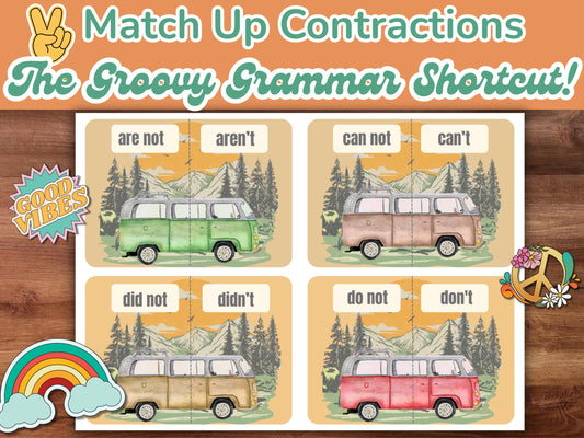 VW Bus Contraction Matching Game: Retro Grammar Activity for Kids