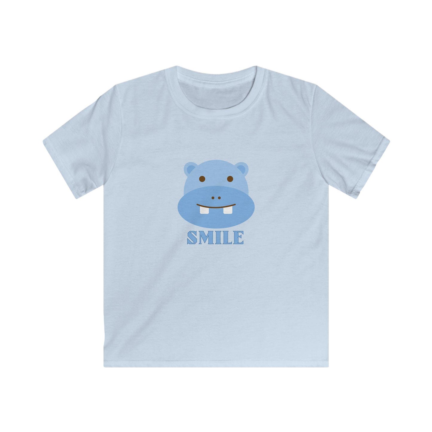 Kids Smiling Blue Hippo Softstyle Tee