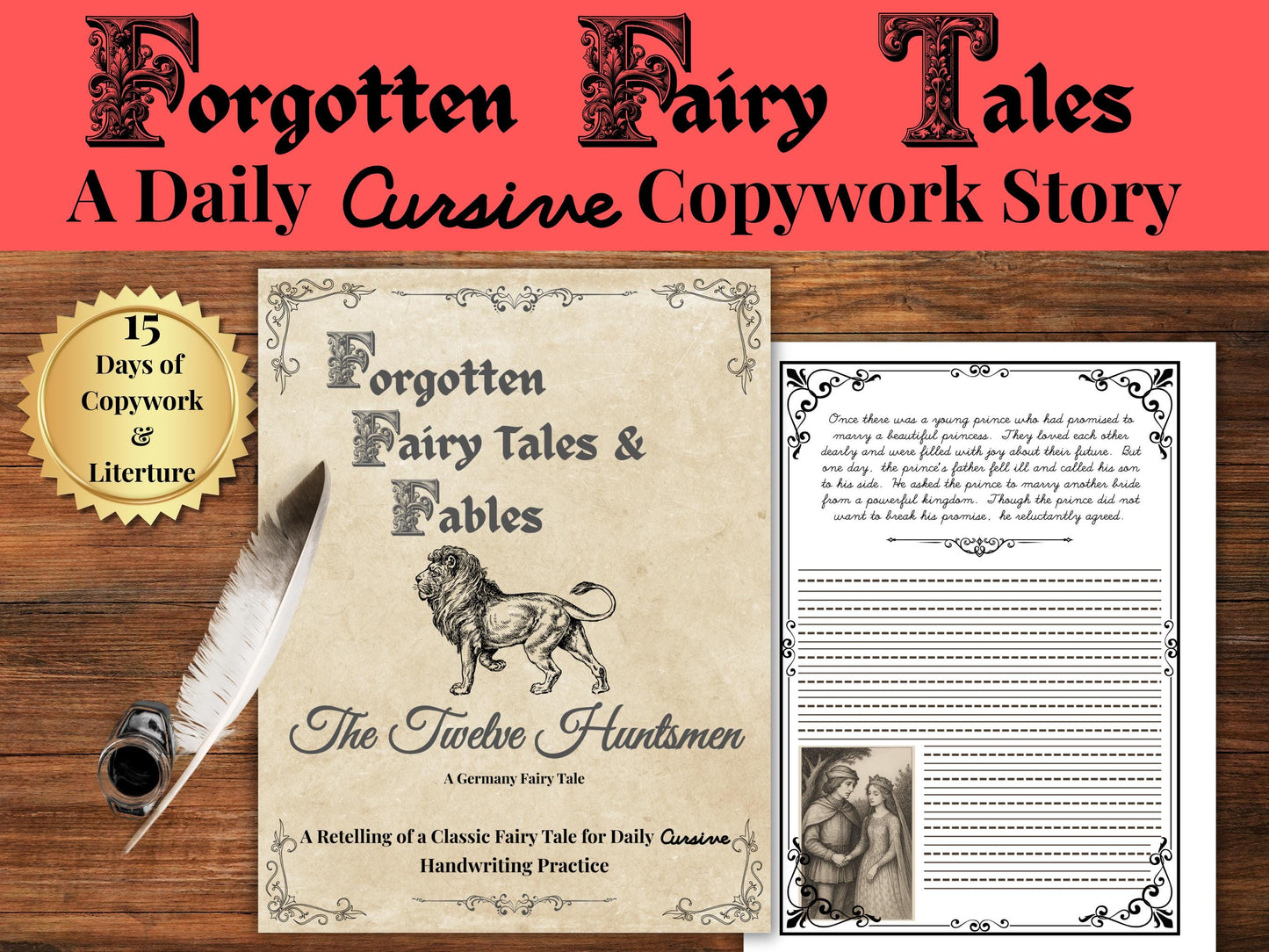 The Twelve Huntsmen Copywork | Grimm’s Forgotten Fairy Tales Handwriting Practice | 15-Page Copywork for Kids