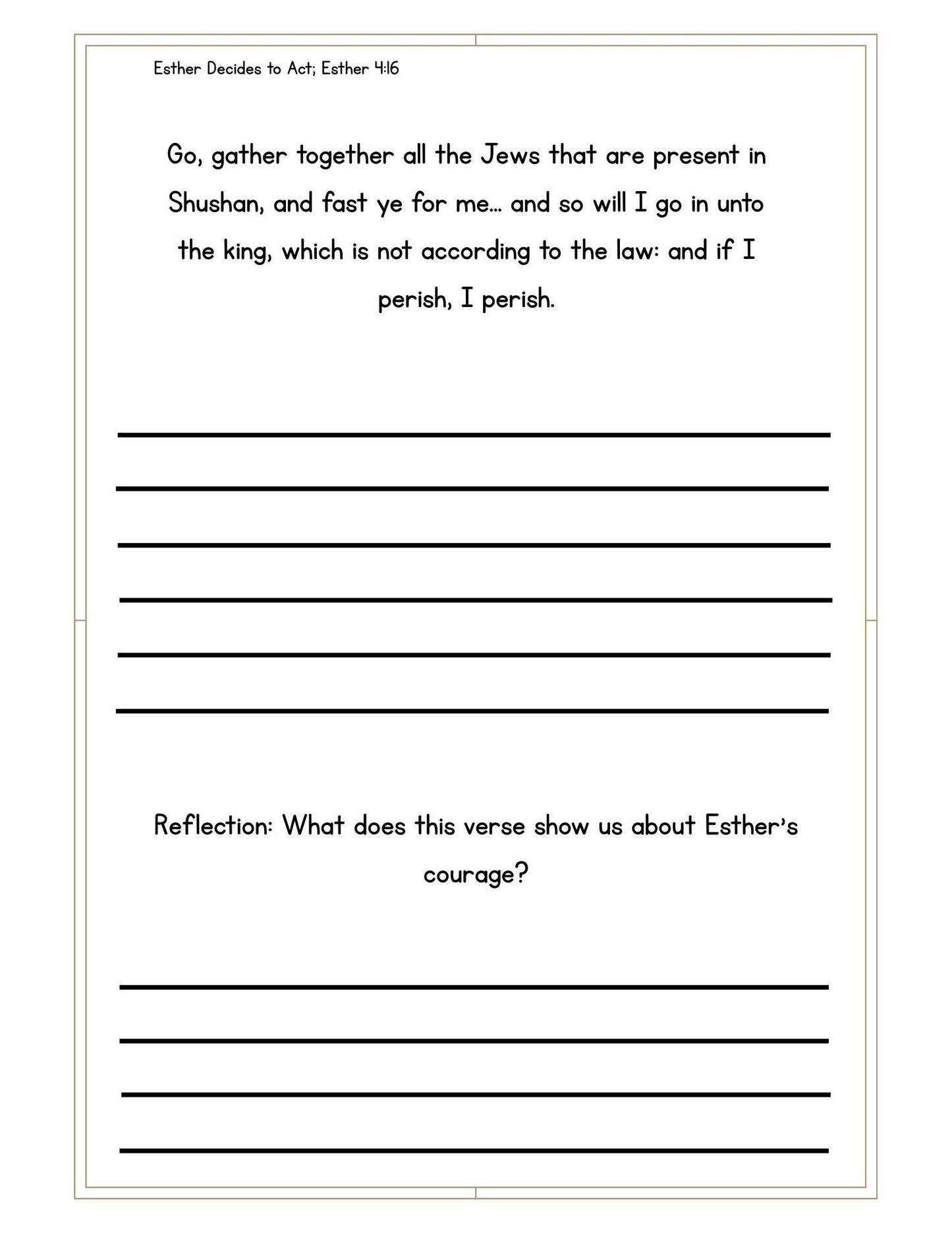 The Life of Esther Copywork | KJV Bible Verses for Girls | Scripture Print Handwriting Practice Book
