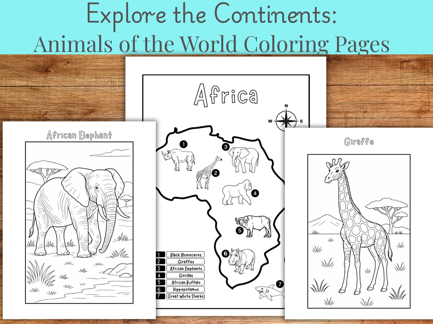 Animals of the World Coloring Pages: Educational Geography Bundle (PDF Download)