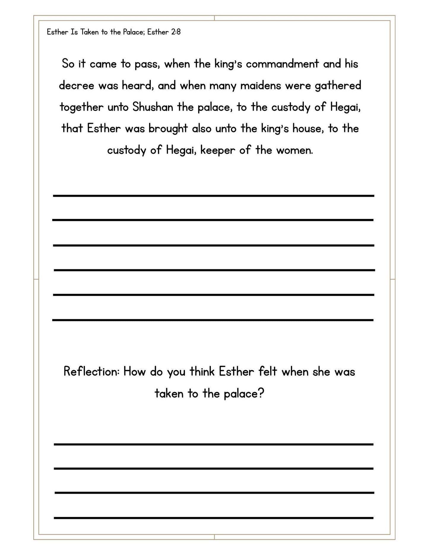 The Life of Esther Copywork | KJV Bible Verses for Girls | Scripture Print Handwriting Practice Book
