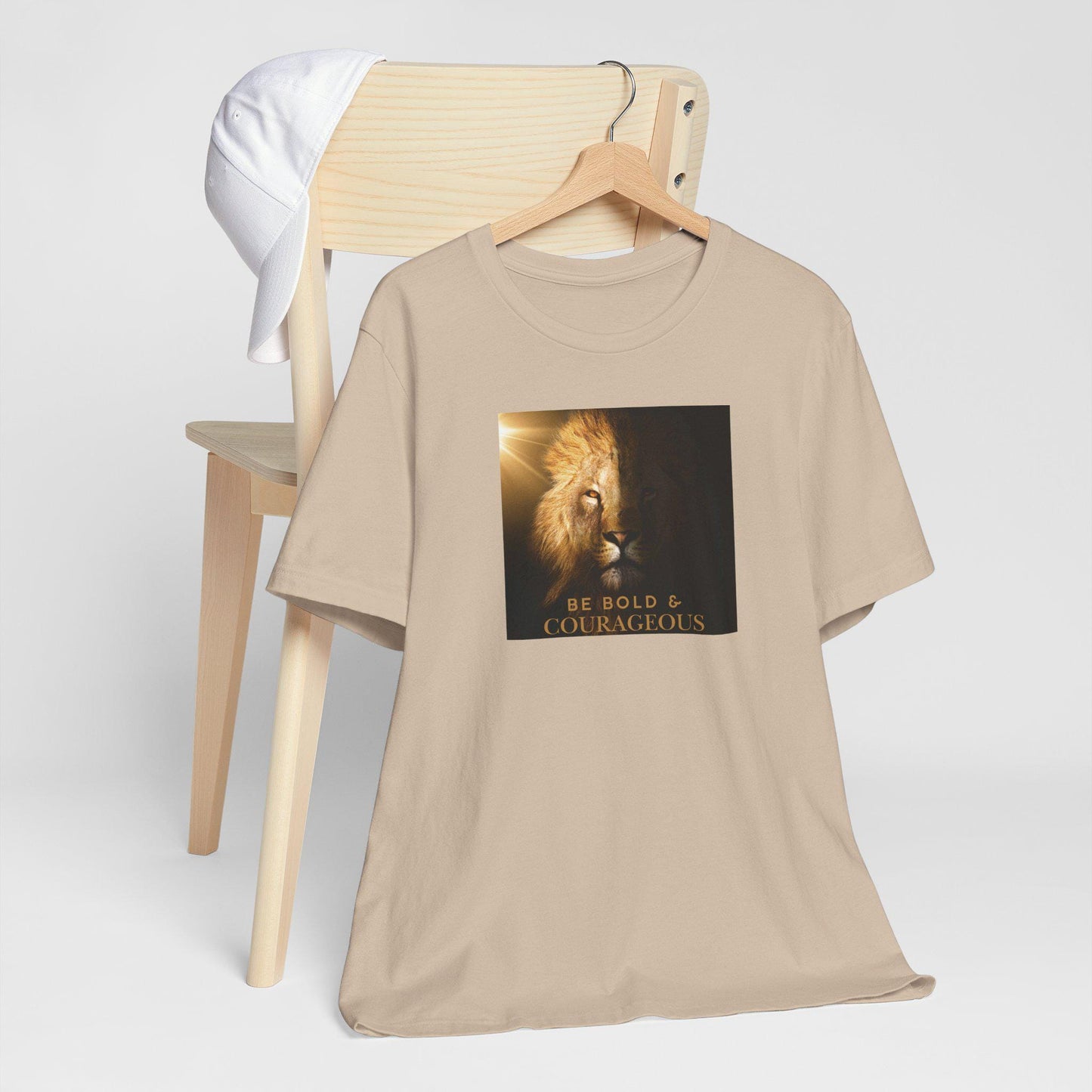 Women's Bold and Courageous Lion Jersey Tee, Christian Strength, Courage Inspirational Shirt