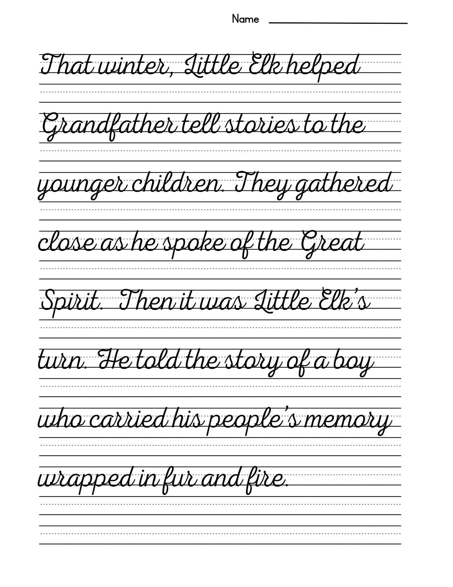 Native American History Copywork: The Boy with the Buffalo Robe (Print & Cursive PDF