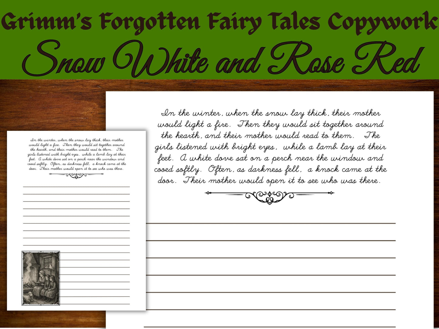 Snow White & Rose Red Cursive Copywork: Grimm's Fairy Tale Handwriting Practice (PDF Download)