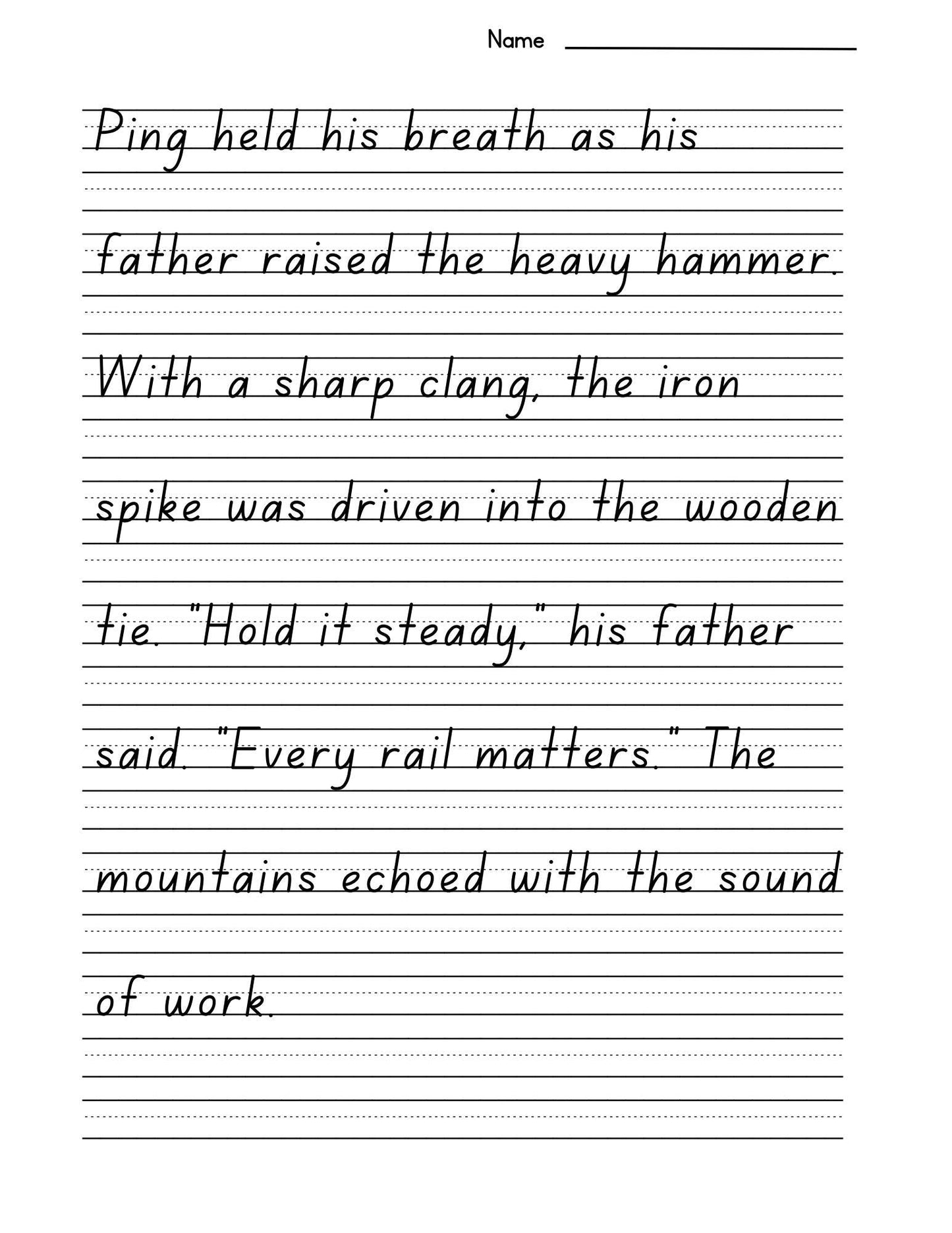 Transcontinental Railroad Copywork: Chinese Immigrant History - Grades 2-6