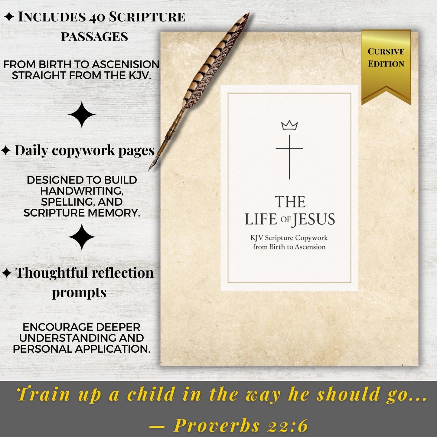 Life of Jesus Copywork: KJV Cursive Handwriting Workbook (Printable Homeschool Resource)