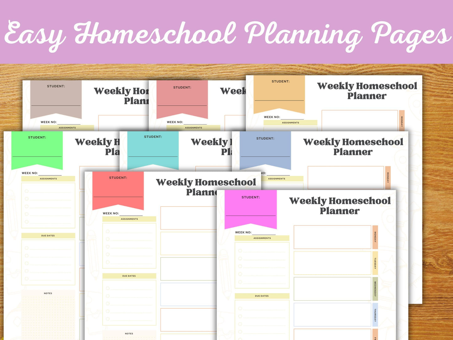 Weekly Homeschool Student Planner Page – Track Assignments, Notes & Due Dates