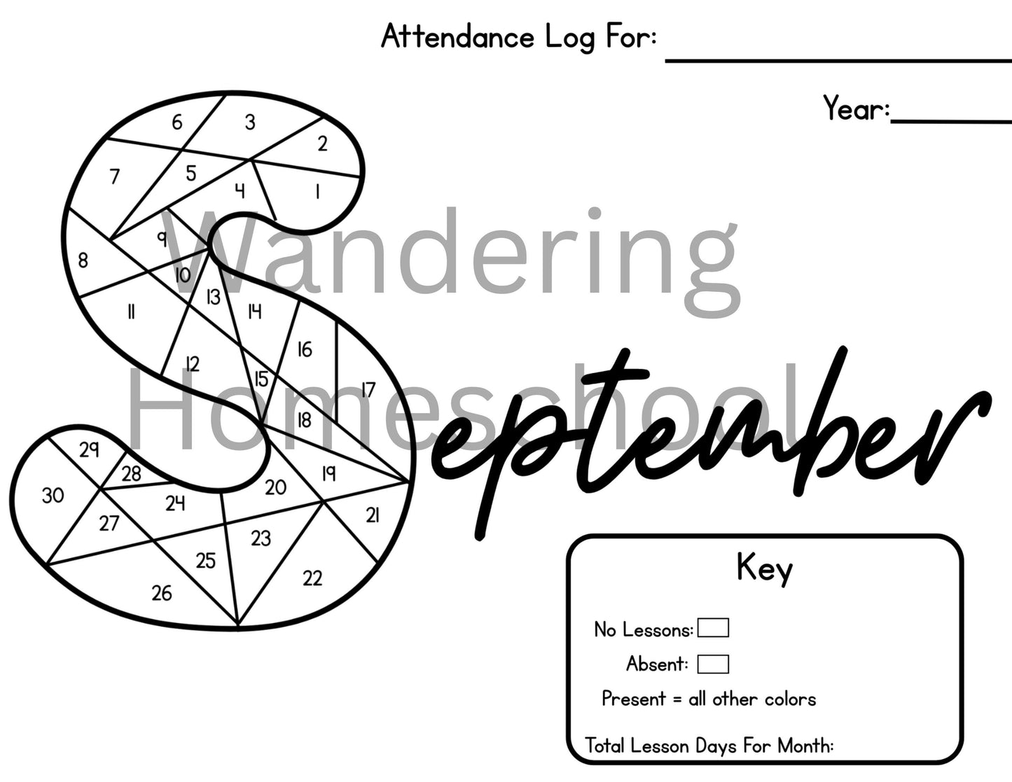 Homeschool Attendance Color In Log | 13 Monthly Tracking Sheets | Printable PDF